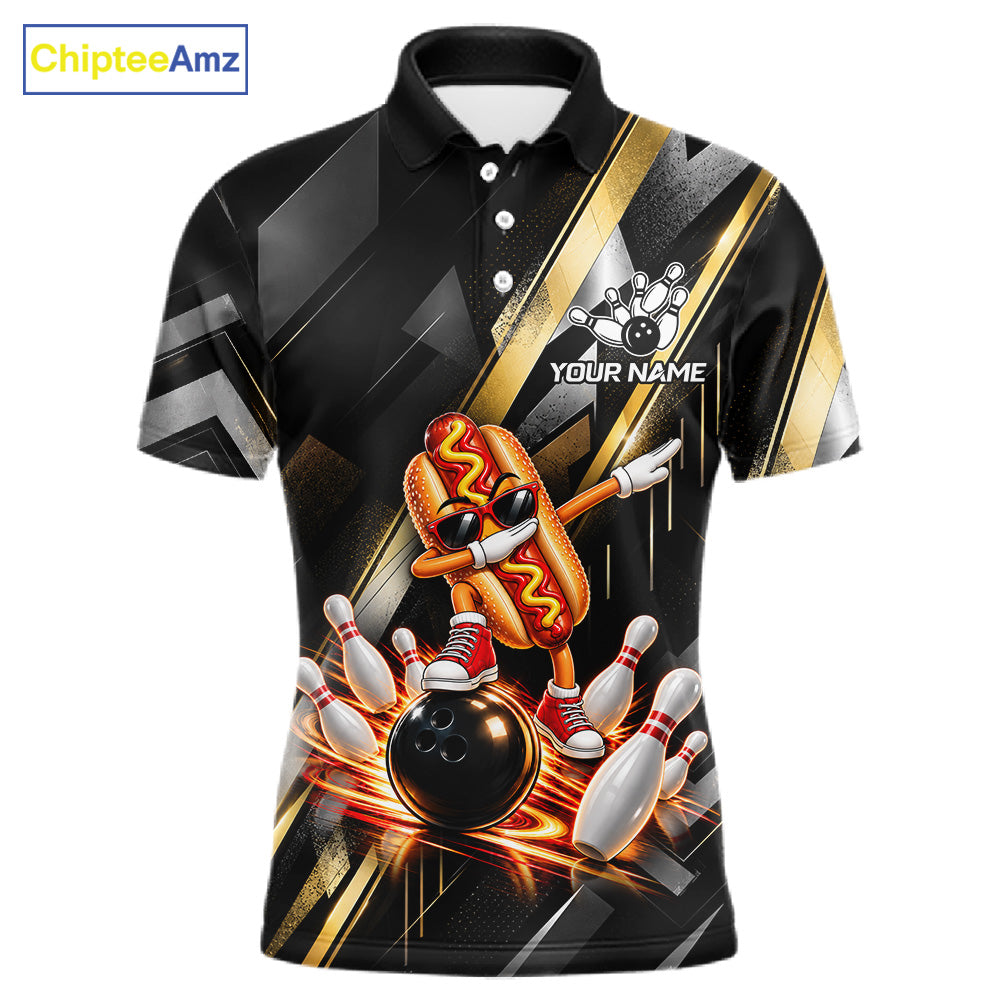 Cool Dabbing Hotdog Bowling Polo 1/4-Zip Shirt Custom Funny Bowling Apparel Bowler Gift