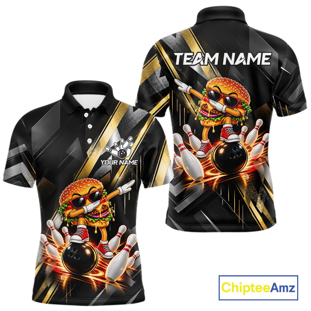 Cool Dabbing Burger Bowling Polo 1/4-Zip Shirt Custom Funny Bowling Apparel Bowler Gift