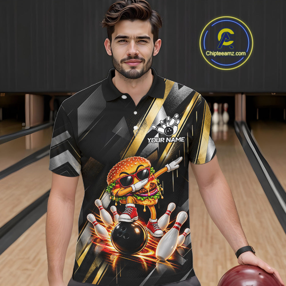 Cool Dabbing Burger Bowling Polo 1/4-Zip Shirt Custom Funny Bowling Apparel Bowler Gift