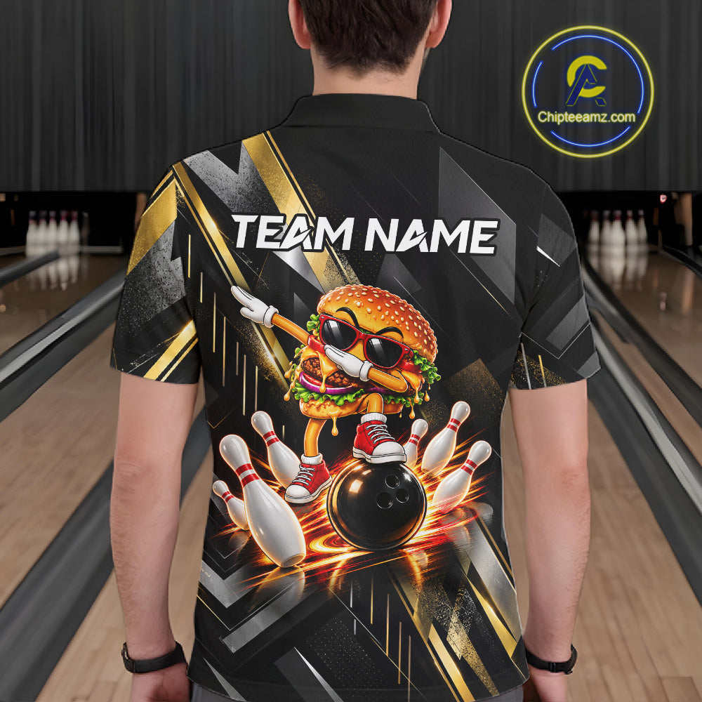 Cool Dabbing Burger Bowling Polo 1/4-Zip Shirt Custom Funny Bowling Apparel Bowler Gift