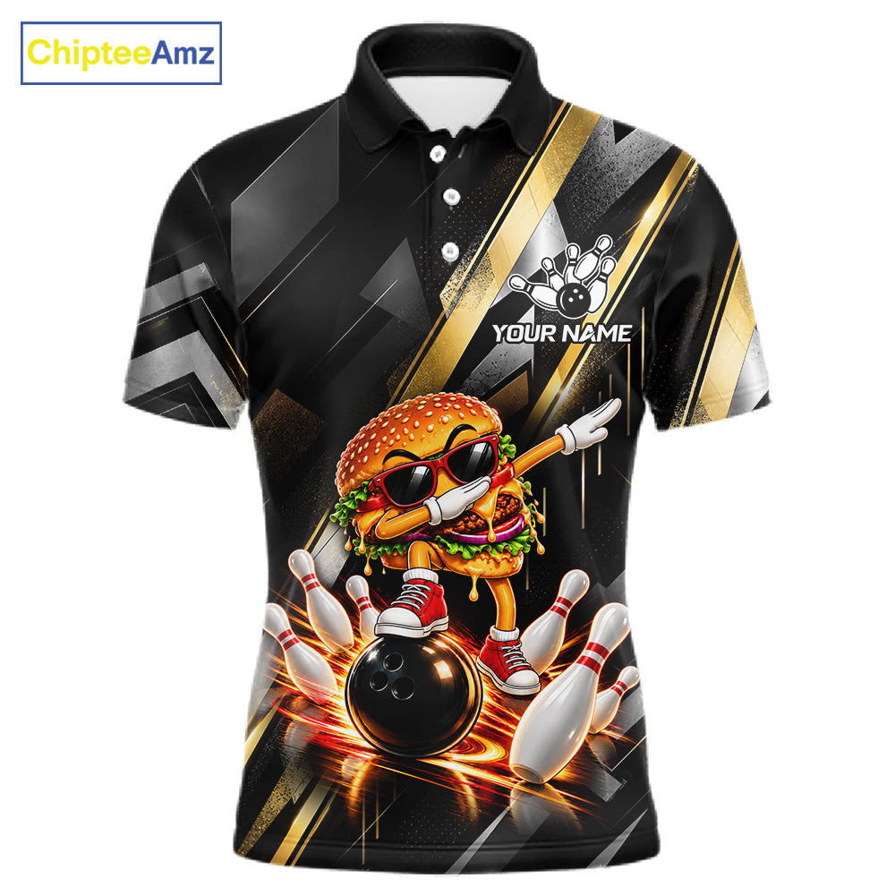 Cool Dabbing Burger Bowling Polo 1/4-Zip Shirt Custom Funny Bowling Apparel Bowler Gift