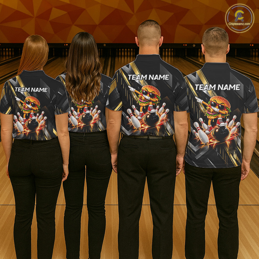 Cool Dabbing Burger Bowling Polo 1/4-Zip Shirt Custom Funny Bowling Apparel Bowler Gift