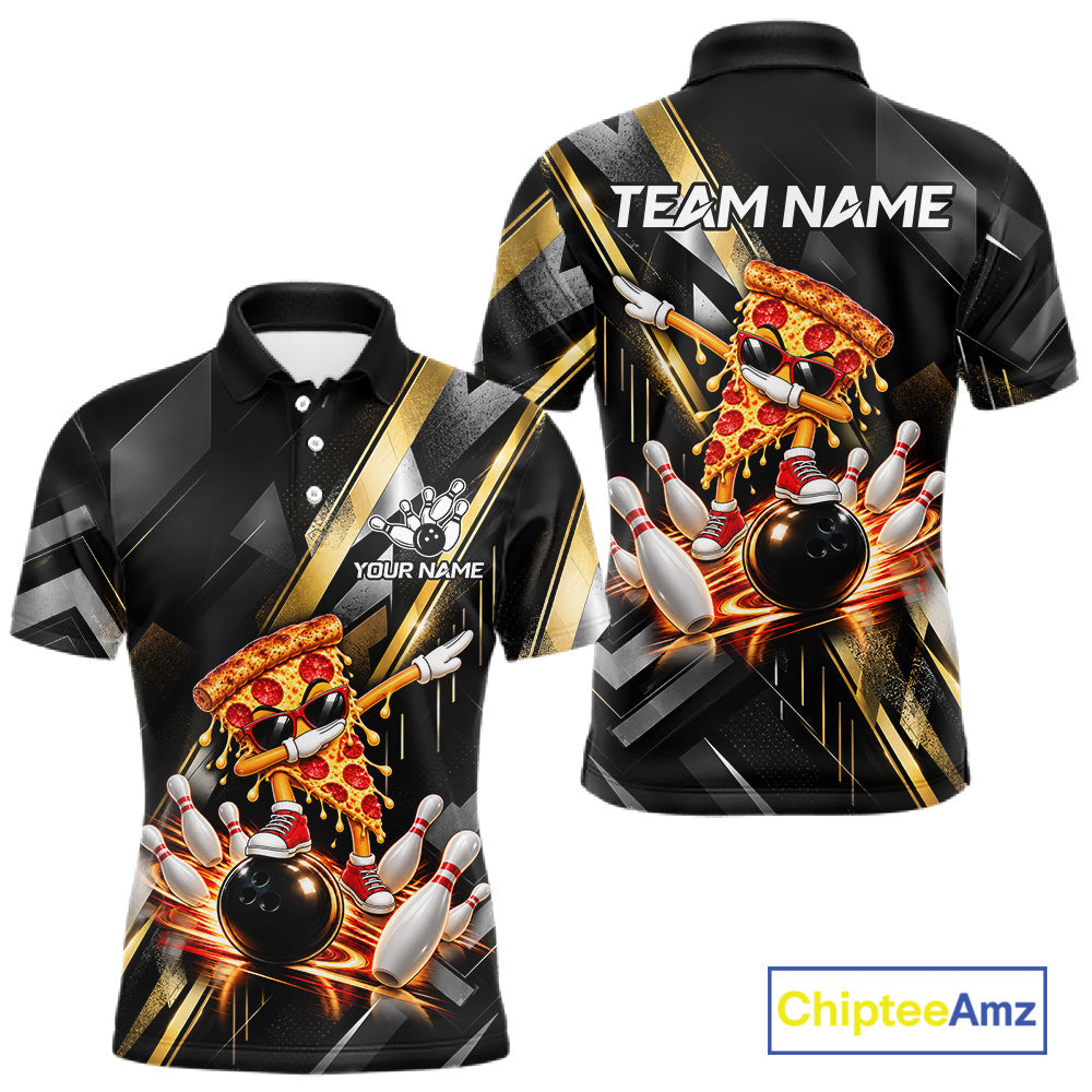 Cool Dabbing Pizza Bowling Polo 1/4-Zip Shirt Custom Funny Bowling Apparel Bowler Gift