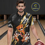Cool Dabbing Pizza Bowling Polo 1/4-Zip Shirt Custom Funny Bowling Apparel Bowler Gift