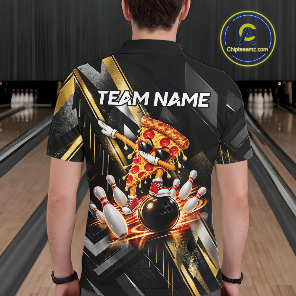 Cool Dabbing Pizza Bowling Polo 1/4-Zip Shirt Custom Funny Bowling Apparel Bowler Gift