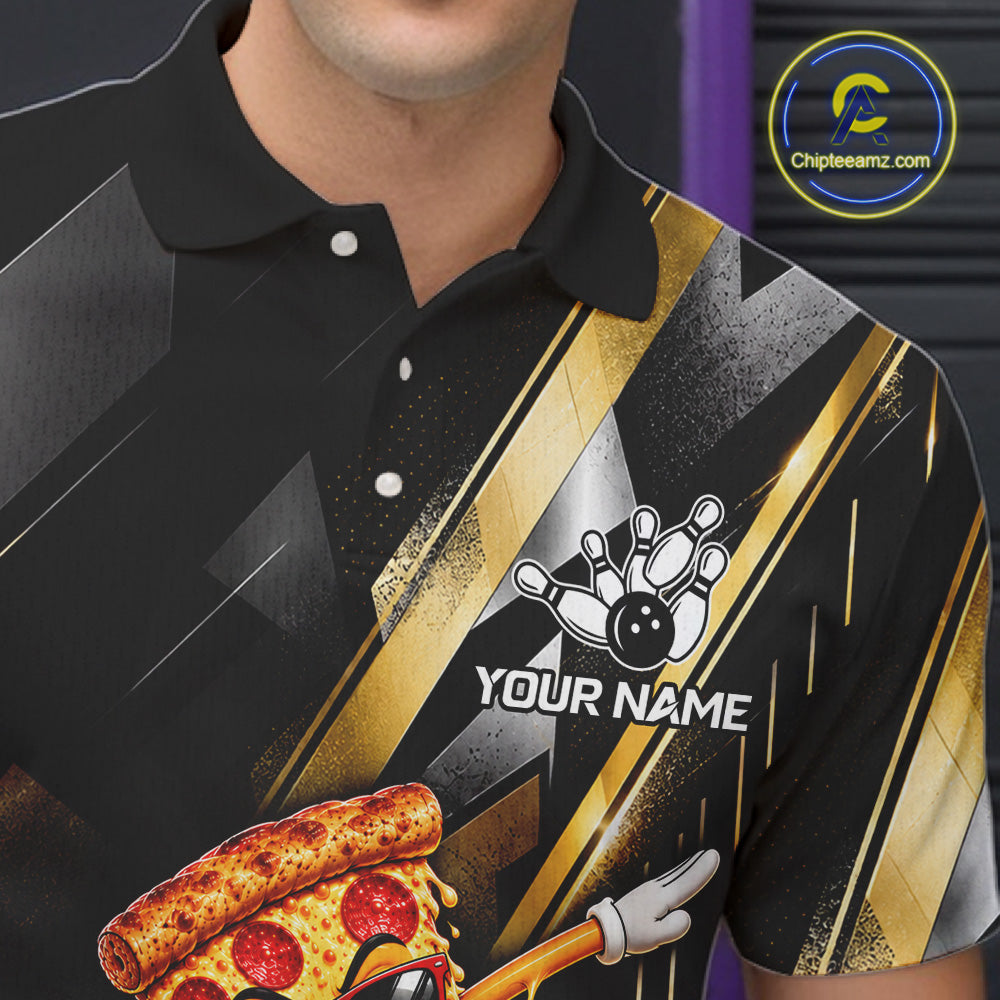 Cool Dabbing Pizza Bowling Polo 1/4-Zip Shirt Custom Funny Bowling Apparel Bowler Gift