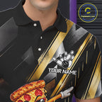 Cool Dabbing Pizza Bowling Polo 1/4-Zip Shirt Custom Funny Bowling Apparel Bowler Gift