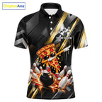 Cool Dabbing Pizza Bowling Polo 1/4-Zip Shirt Custom Funny Bowling Apparel Bowler Gift