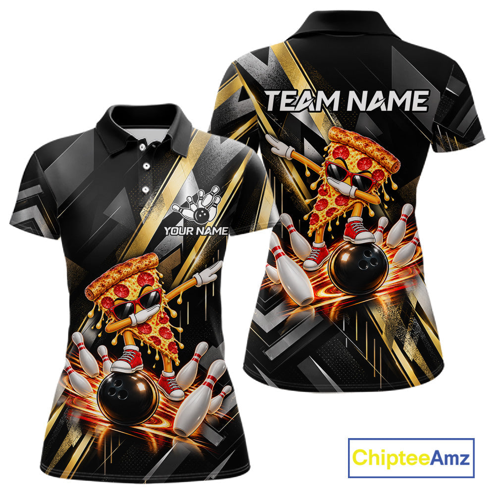 Cool Dabbing Pizza Bowling Polo 1/4-Zip Shirt Custom Funny Bowling Apparel Bowler Gift