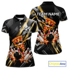 Cool Dabbing Pizza Bowling Polo 1/4-Zip Shirt Custom Funny Bowling Apparel Bowler Gift