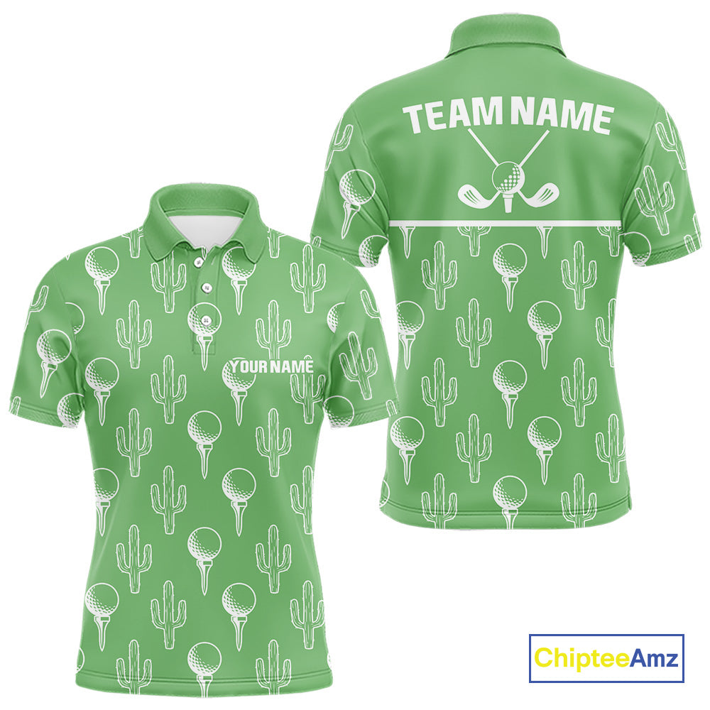 Personalized Desert Cactus Green Pattern Golf Polo Shirts Custom Funny Cactus Golf Gifts