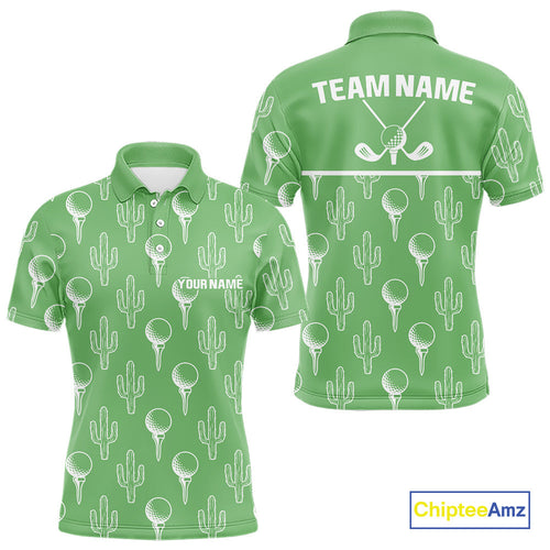 Personalized Desert Cactus Green Pattern Golf Polo Shirts Custom Funny Cactus Golf Gifts