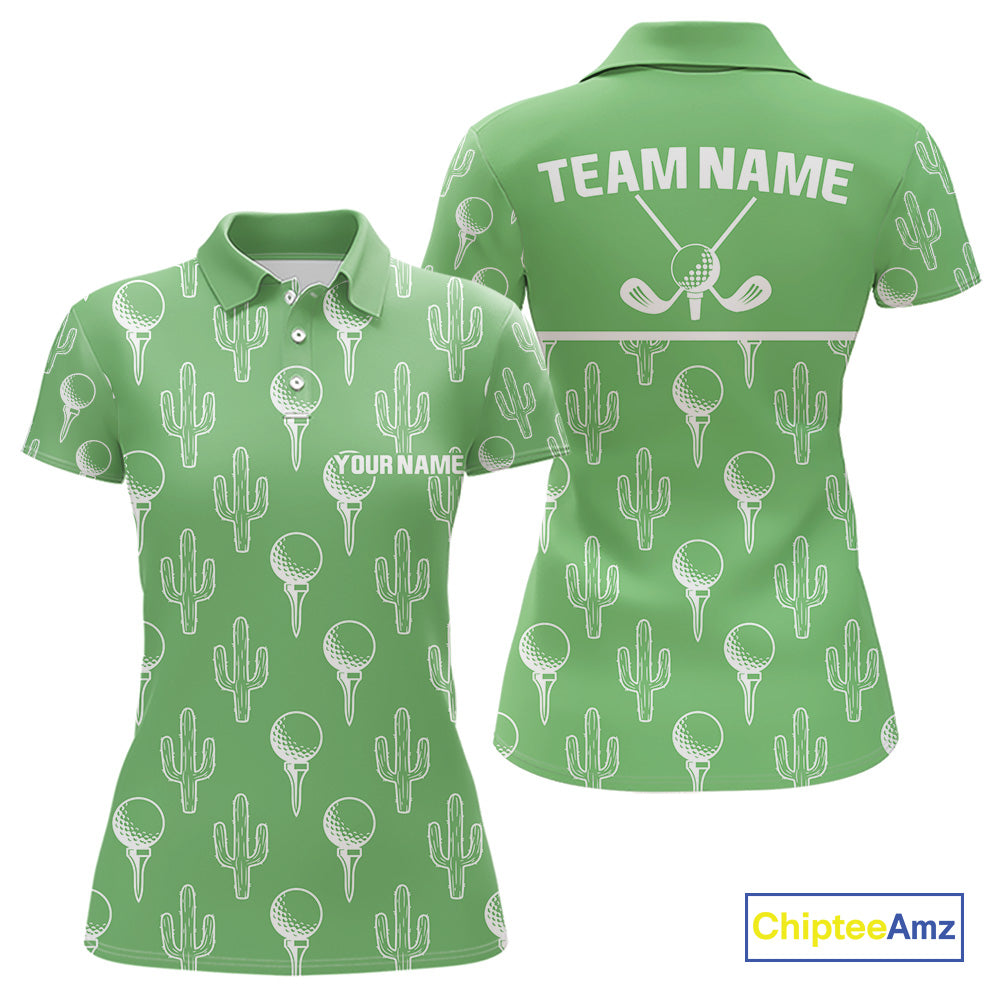 Personalized Desert Cactus Green Pattern Golf Polo Shirts Custom Funny Cactus Golf Gifts