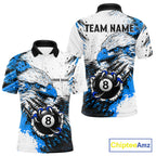 Blue Splatter Eagle 8 Ball Pool Polo Shirt Custom Billiard League Team Jersey With Name