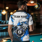 Blue Splatter Eagle 8 Ball Pool Polo Shirt Custom Billiard League Team Jersey With Name