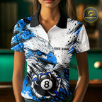 Blue Splatter Eagle 8 Ball Pool Polo Shirt Custom Billiard League Team Jersey With Name