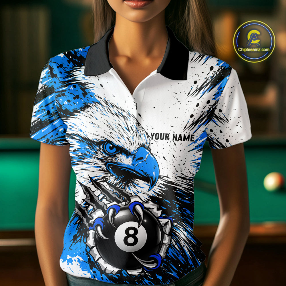 Blue Splatter Eagle 8 Ball Pool Polo Shirt Custom Billiard League Team Jersey With Name