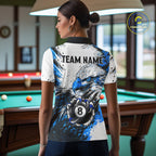 Blue Splatter Eagle 8 Ball Pool Polo Shirt Custom Billiard League Team Jersey With Name