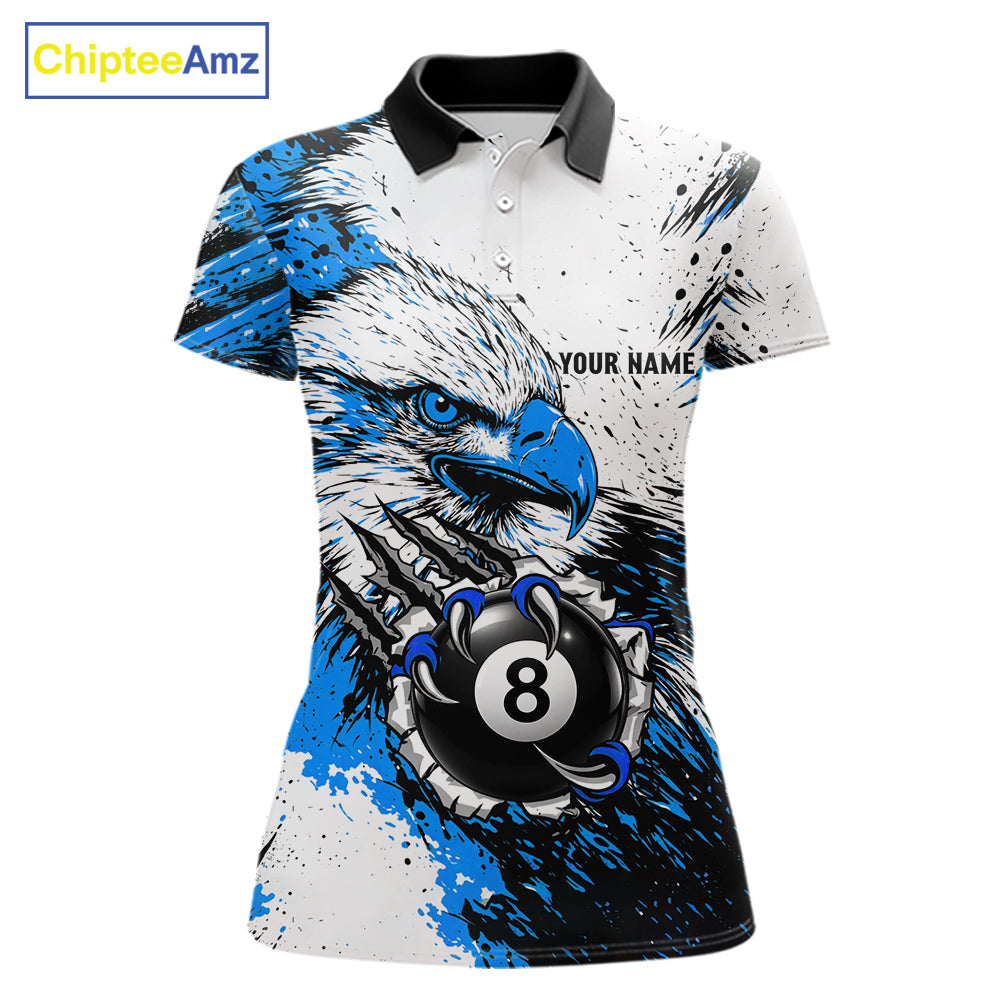 Blue Splatter Eagle 8 Ball Pool Polo Shirt Custom Billiard League Team Jersey With Name