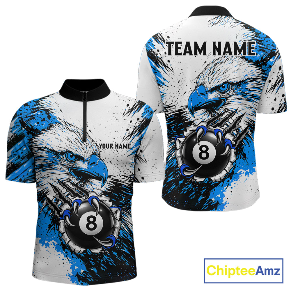 Blue Splatter Eagle 8 Ball Pool Polo Shirt Custom Billiard League Team Jersey With Name