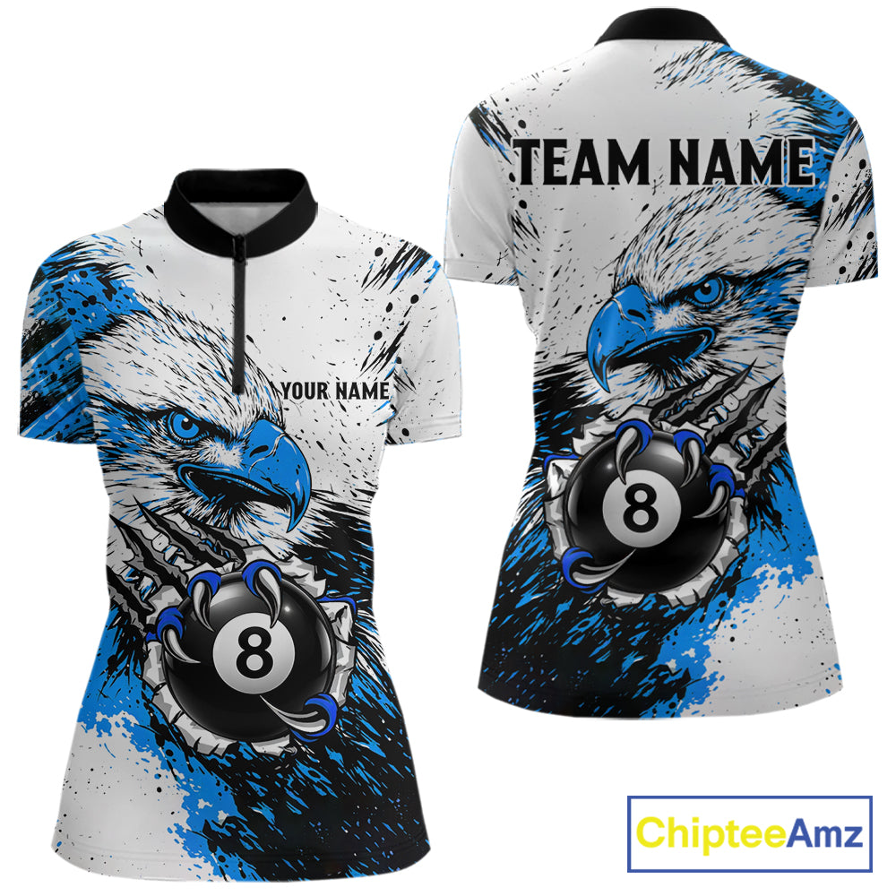 Blue Splatter Eagle 8 Ball Pool Polo Shirt Custom Billiard League Team Jersey With Name