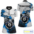 Blue Splatter Eagle 8 Ball Pool Polo Shirt Custom Billiard League Team Jersey With Name