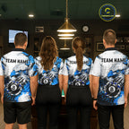 Blue Splatter Eagle 8 Ball Pool Polo Shirt Custom Billiard League Team Jersey With Name
