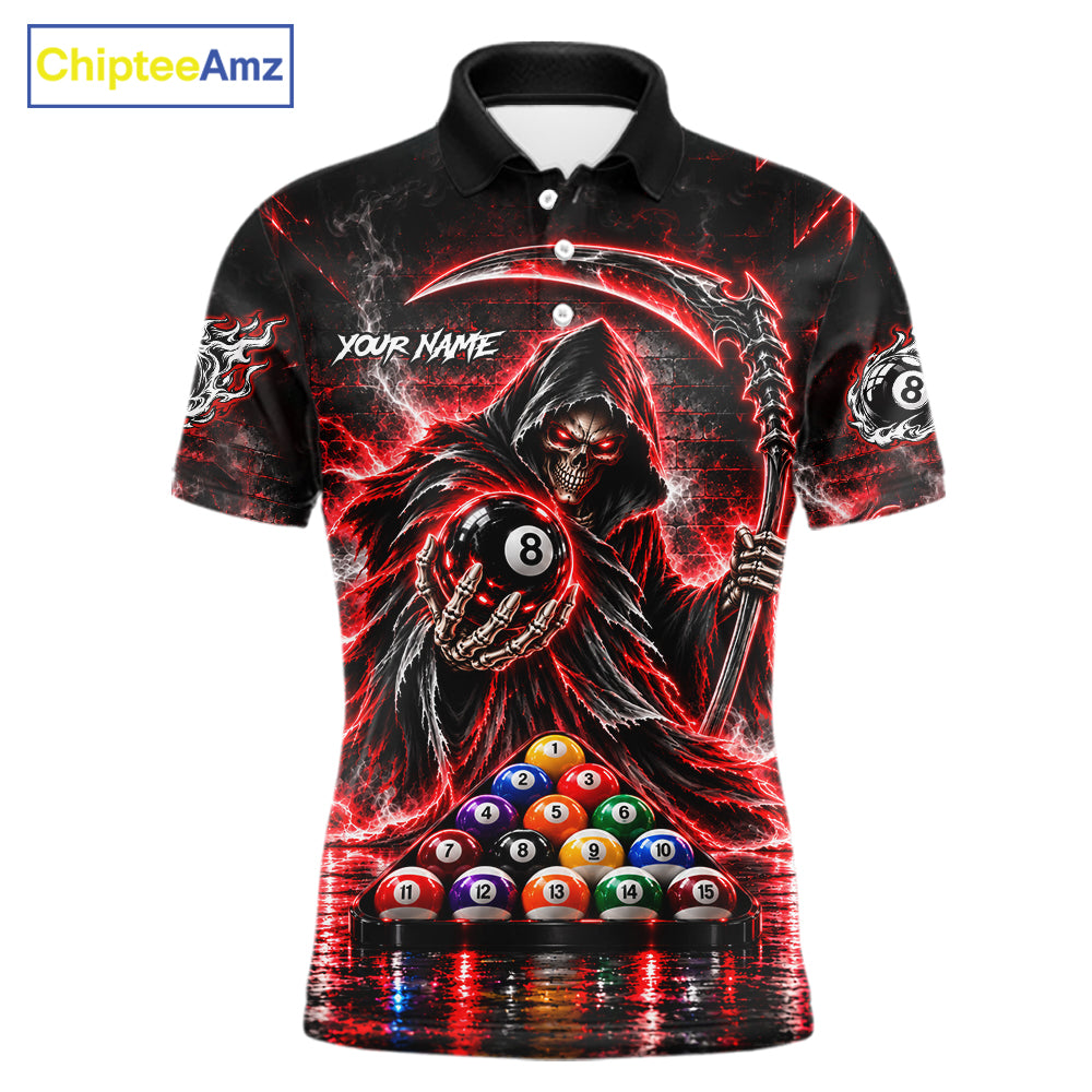 Red Thunder Grim Reaper 8 Ball Billiard Pool Shirt Custom Billiard Skeleton Team Appeal