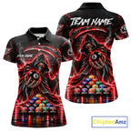 Red Thunder Grim Reaper 8 Ball Billiard Pool Shirt Custom Billiard Skeleton Team Appeal