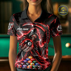 Red Thunder Grim Reaper 8 Ball Billiard Pool Shirt Custom Billiard Skeleton Team Appeal