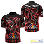 Red Thunder Grim Reaper 8 Ball Billiard Pool Shirt Custom Billiard Skeleton Team Appeal