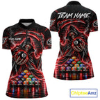 Red Thunder Grim Reaper 8 Ball Billiard Pool Shirt Custom Billiard Skeleton Team Appeal