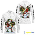 Custom Christmas Bass Fishing Shirt Snowman Fishing Rod Long Sleeve Apparel Xmas Gift For Fishermen