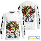 Custom Christmas Bass Fishing Shirt Snowman Fishing Rod Long Sleeve Apparel Xmas Gift For Fishermen