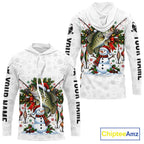 Custom Christmas Crappie Fishing Shirt Snowman Fishing Rod Long Sleeve Apparel Xmas Gift For Fishermen