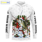 Custom Christmas Crappie Fishing Shirt Snowman Fishing Rod Long Sleeve Apparel Xmas Gift For Fishermen