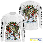 Custom Christmas Crappie Fishing Shirt Snowman Fishing Rod Long Sleeve Apparel Xmas Gift For Fishermen