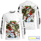 Custom Christmas Crappie Fishing Shirt Snowman Fishing Rod Long Sleeve Apparel Xmas Gift For Fishermen