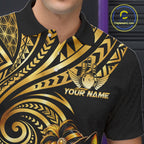 Slay Cat Bowling Polo Quarter-Zip Shirt Custom Black And Gold Tribal Bowling Team Jersey