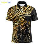 Slay Cat Bowling Polo Quarter-Zip Shirt Custom Black And Gold Tribal Bowling Team Jersey