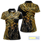 Slay Cat Bowling Polo Quarter-Zip Shirt Custom Black And Gold Tribal Bowling Team Jersey