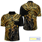 Slay Cat Bowling Polo Quarter-Zip Shirt Custom Black And Gold Tribal Bowling Team Jersey