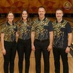 Slay Cat Bowling Polo Quarter-Zip Shirt Custom Black And Gold Tribal Bowling Team Jersey
