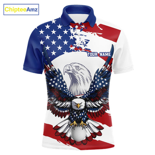 US Flag Eagle Golf Ball Patriotic Custom Name Eagle Golf Polo Shirt Team Golf Shirts