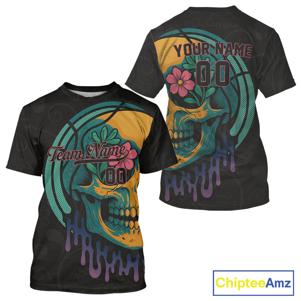 Custom Colorful Skull Flower Baseball Halloween T-Shirt Outfits Baseball Shirts