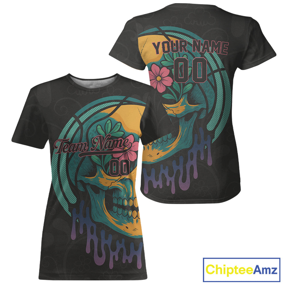 Custom Colorful Skull Flower Baseball Halloween T-Shirt Outfits Baseball Shirts