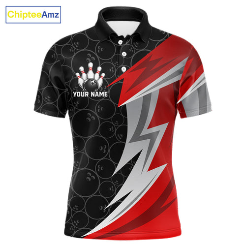 Red And Black Bowling Polo 1/4-Zip Shirt Custom Name Bowling Team Jersey Bowler Gift