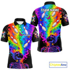 Custom Psychedelic Skeleton Bowling Polo 1/4-Zip Colorful Butterfly Bowler Team Jersey