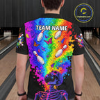 Custom Psychedelic Skeleton Bowling Polo 1/4-Zip Colorful Butterfly Bowler Team Jersey
