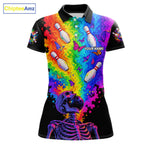 Custom Psychedelic Skeleton Bowling Polo 1/4-Zip Colorful Butterfly Bowler Team Jersey